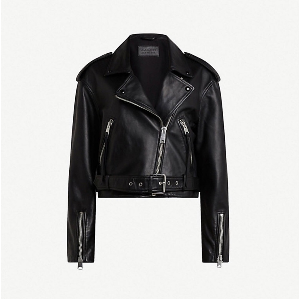 AllSaints Black Biker Anderson Leather Jacket EUC